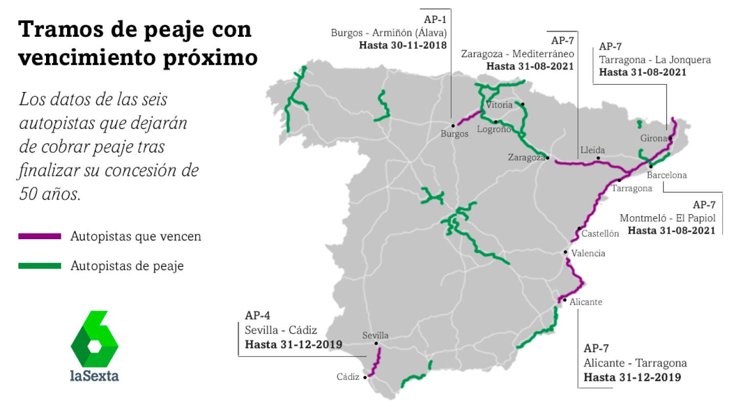 El mapa de las autopistas de peaje en Espa&ntilde;a
