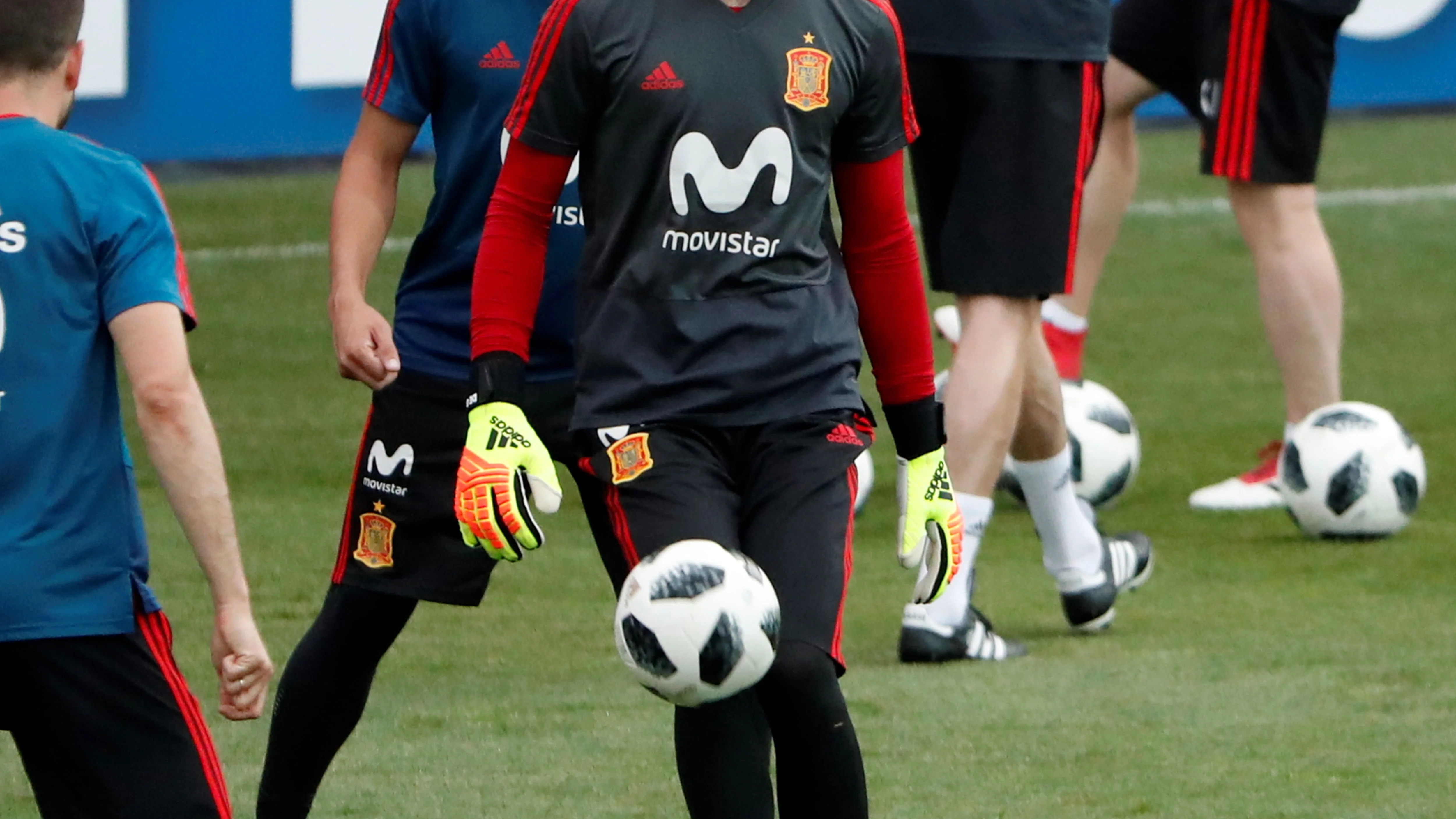 David de Gea, en un entrenamiento en Krasnodar