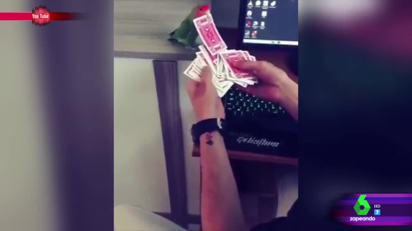 El impresionante truco de magia con cartas de un p&aacute;jaro 'mago' que deja alucinados a los zapeadores 