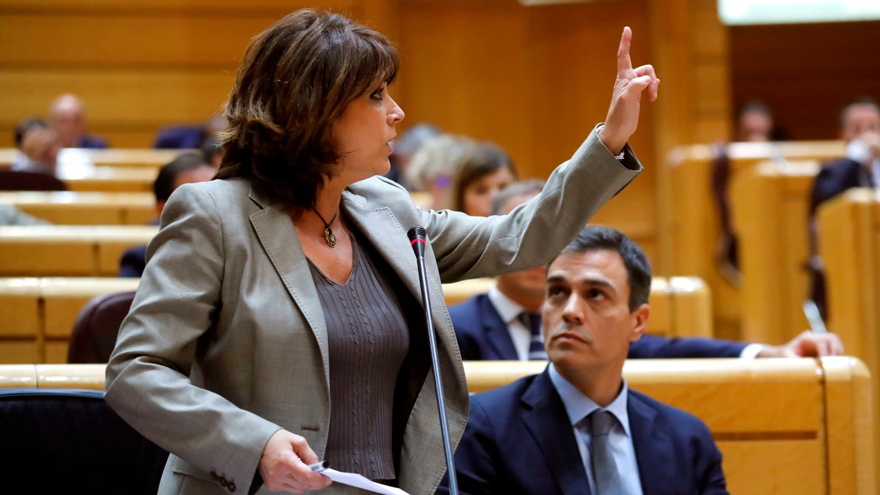 Dolores Delgado durante su comparecencia en el Senado