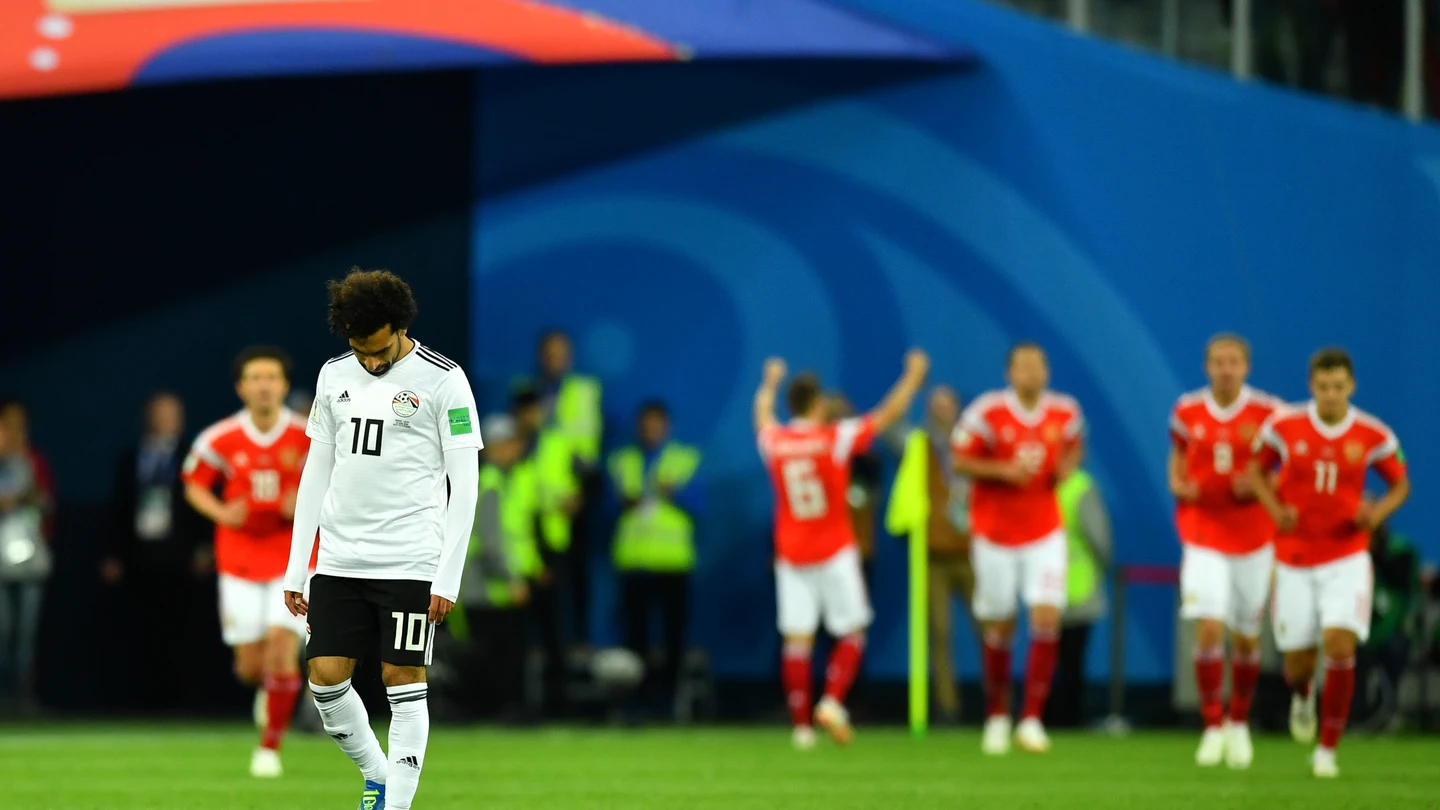 Salah, cabizbajo tras un gol de Rusia Salah, cabizbajo tras un gol de Rusia