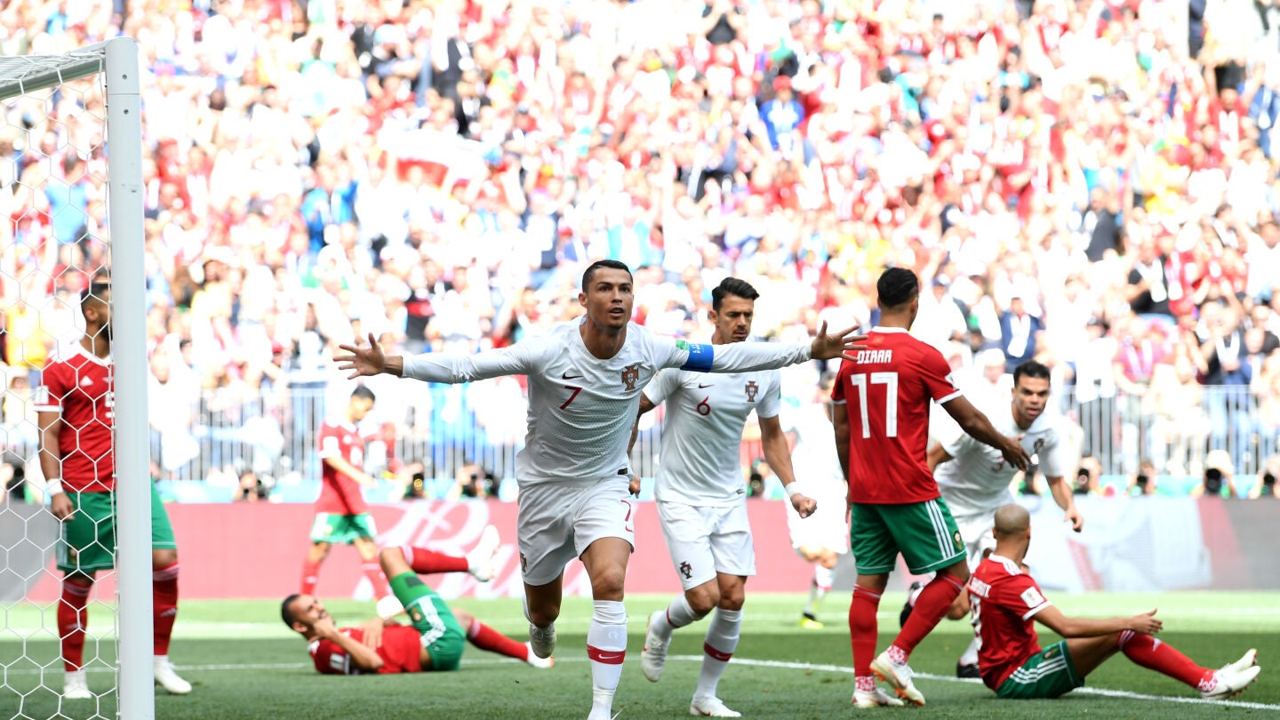 Cristiano Ronaldo celebra su gol contra Marruecos