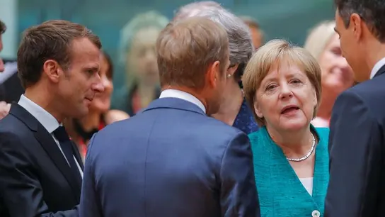 El presidente francés Emmanuel Macron, el presidente del Consejo Europeo Donald Tusk, la canciller alemana Angela Merkel, y el presidente del Gobierno español, Pedro Sánchez El presidente francés Emmanuel Macron, el presidente del Consejo Europeo Donald Tusk, la canciller alemana Angela Merkel, y el presidente del Gobierno español, Pedro Sánchez