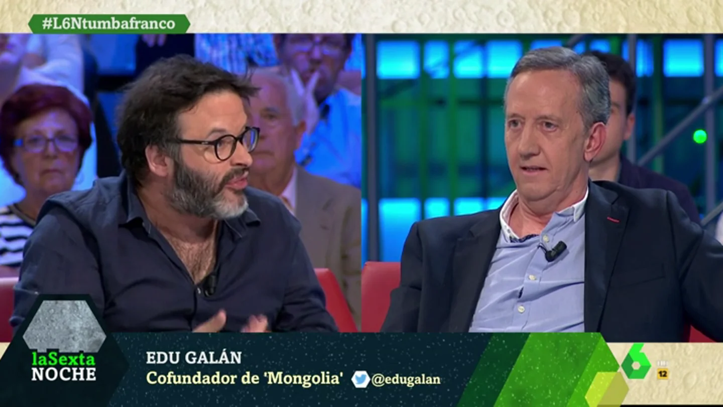 La respuesta de Edu Galán al portavoz de la Fundación Francisco Franco: "Verle a usted es como ver a un velociraptor" La respuesta de Edu Galán al portavoz de la Fundación Francisco Franco: "Verle a usted es como ver a un velociraptor"