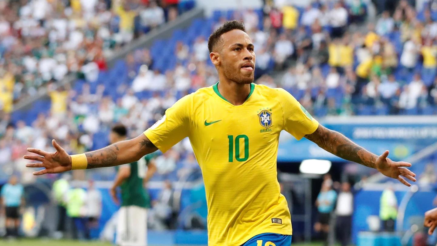 Neymar celebra su gol con la selección brasileña Neymar celebra su gol con la selección brasileña