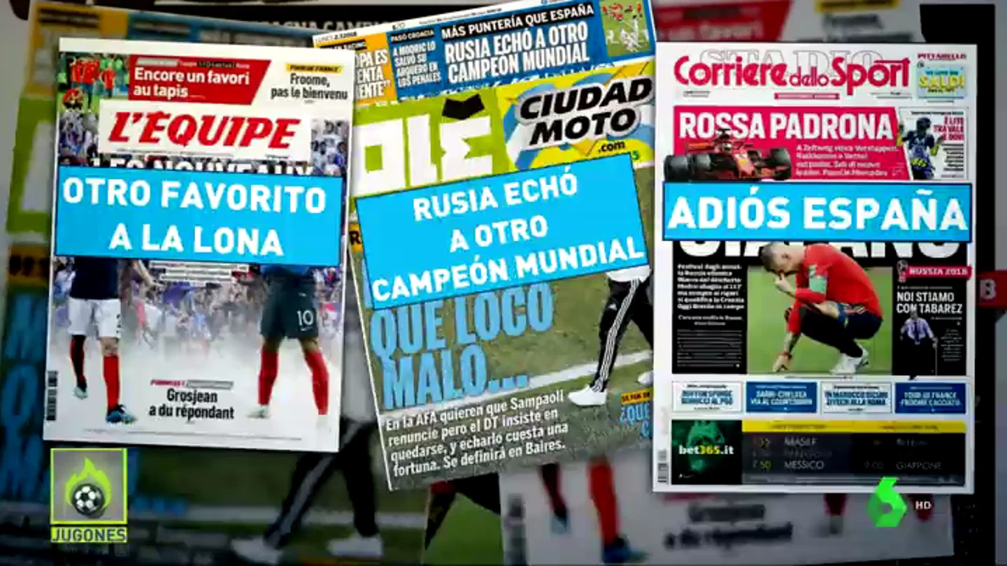 El adiós de España en el Mundial, protagonista en las portadas de la prensa en el mundo El adiós de España en el Mundial, protagonista en las portadas de la prensa en el mundo