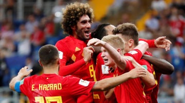 Los jugadores de Bélgica celebran la victoria