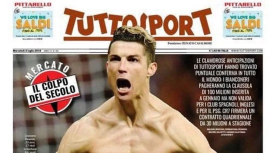 La portada de 'Tuttosport' de Cristiano Ronaldo La portada de 'Tuttosport' de Cristiano Ronaldo