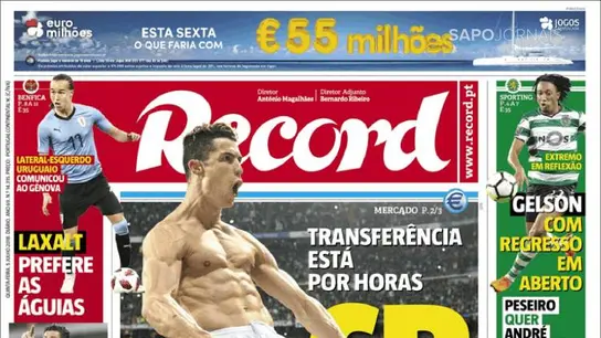 Portada del diario 'Record' 'Portada del diario 'Record'