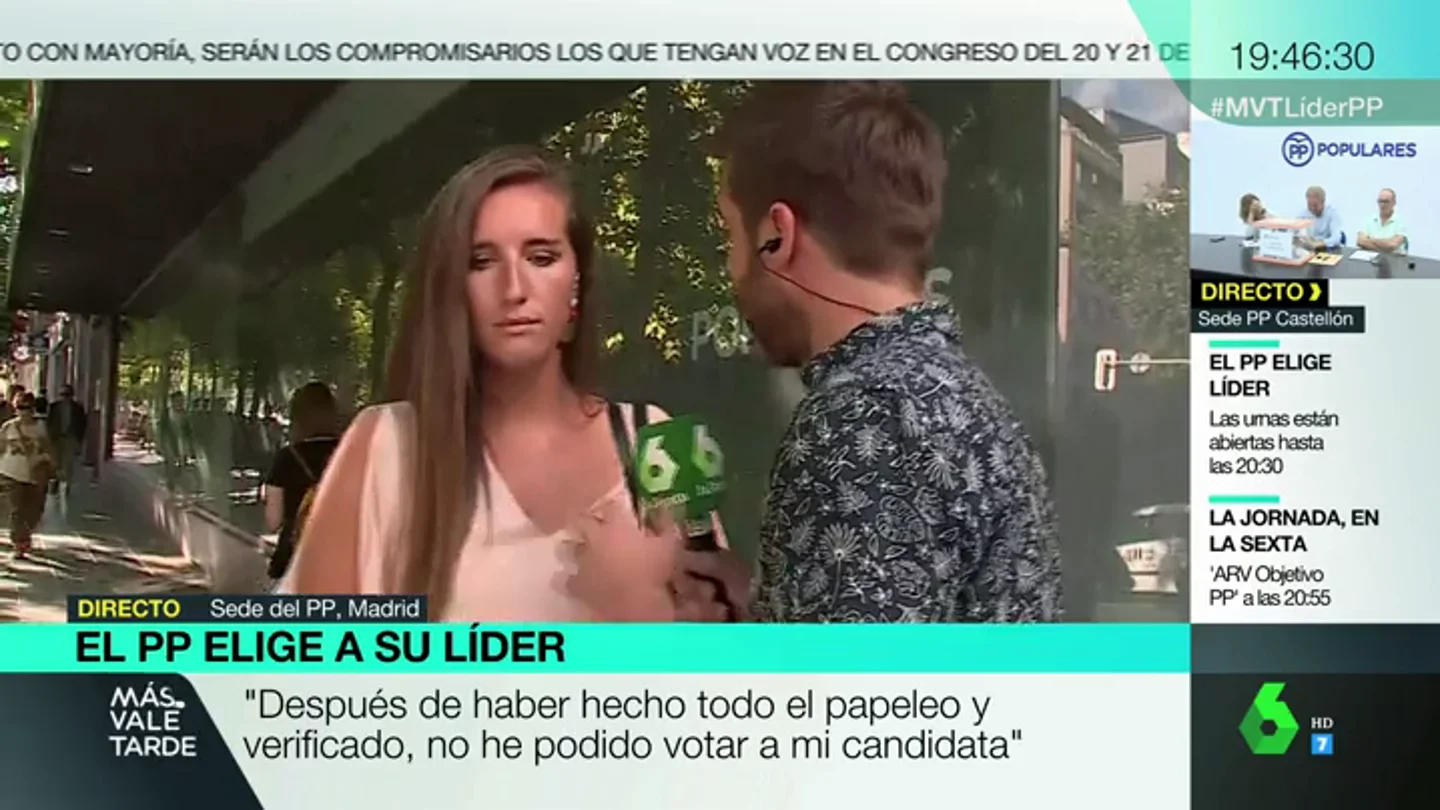 Una afiliada del PP no puede votar. Una afiliada del PP no puede votar.