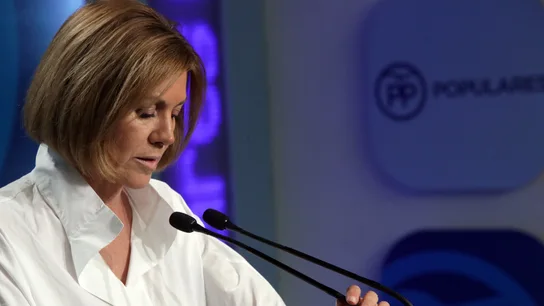 María Dolores de Cospedal en la sala de prensa del PP María Dolores de Cospedal en la sala de prensa del PP