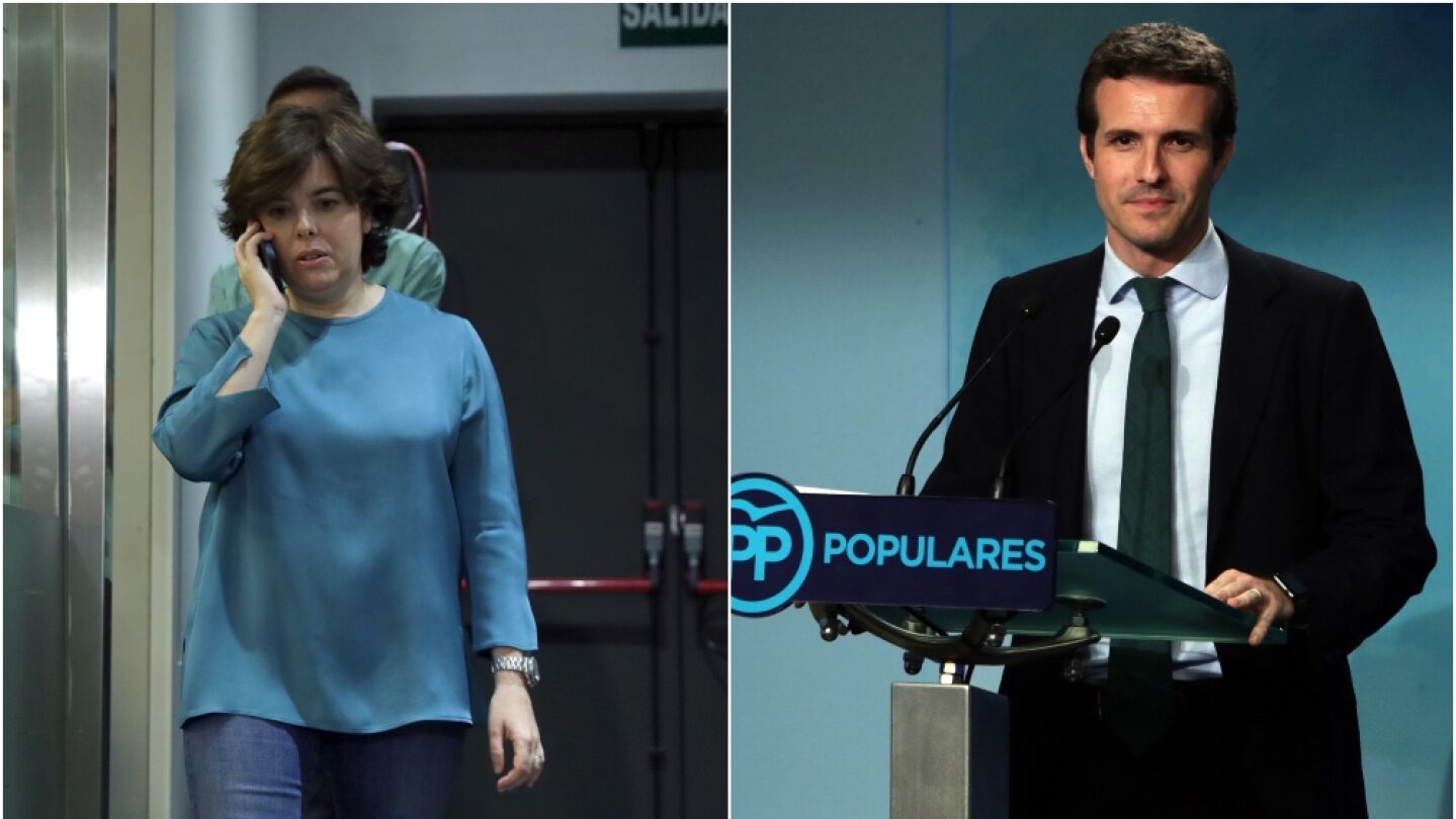 A la izquierda de la imagen, Soraya S&aacute;enz de Santamar&iacute;a; a la derecha, Pablo Casado