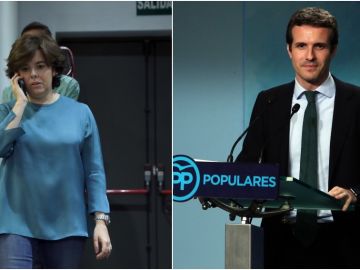 A la izquierda de la imagen, Soraya Sáenz de Santamaría; a la derecha, Pablo Casado A la izquierda de la imagen, Soraya Sáenz de Santamaría; a la derecha, Pablo Casado