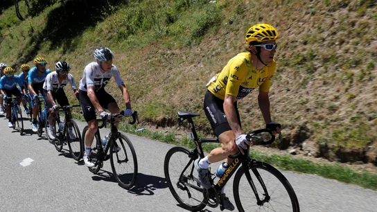 Geraint Thomas, subiendo el Alpe d'Huez Geraint Thomas, subiendo el Alpe d'Huez