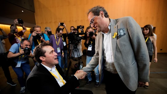 David Bonvehí, felicitado por el presidente de la Generalitat de Cataluña, Quim Torra David Bonvehí, felicitado por el presidente de la Generalitat de Cataluña, Quim Torra