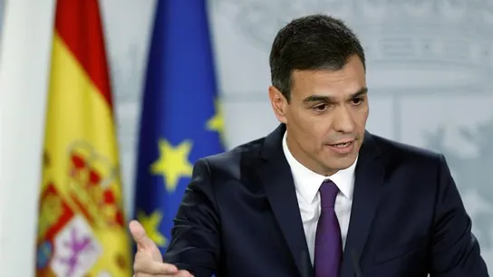 El presidente del Ejecutivo, Pedro Sánchez, durante su comparecencia en el Palacio de La Moncloa El presidente del Ejecutivo, Pedro Sánchez, durante su comparecencia en el Palacio de La Moncloa
