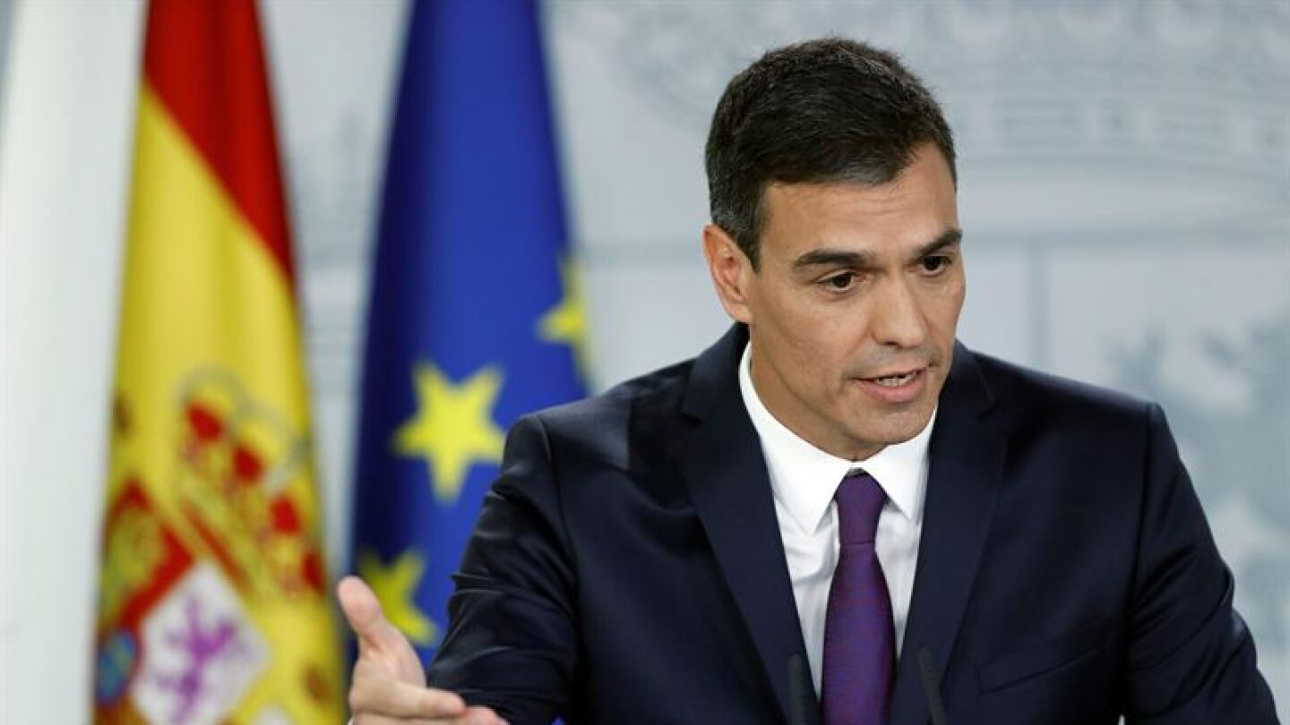 El presidente del Ejecutivo, Pedro S&aacute;nchez, durante su comparecencia en el Palacio de La Moncloa