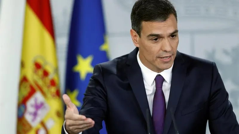 El presidente del Ejecutivo, Pedro Sánchez, durante su comparecencia en el Palacio de La Moncloa