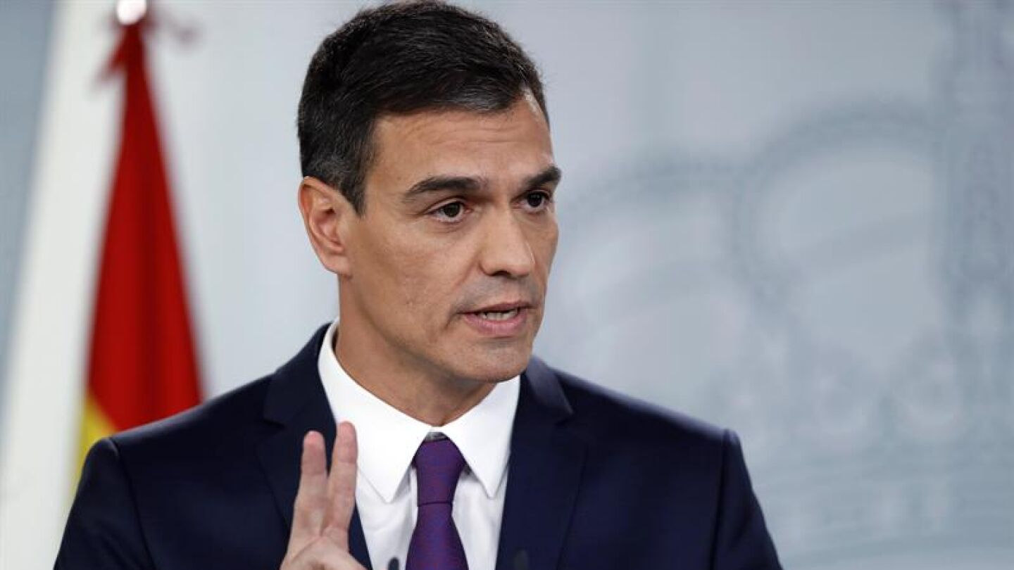 El presidente del Ejecutivo, Pedro S&aacute;nchez, durante su comparecencia en el Palacio de La Moncloa