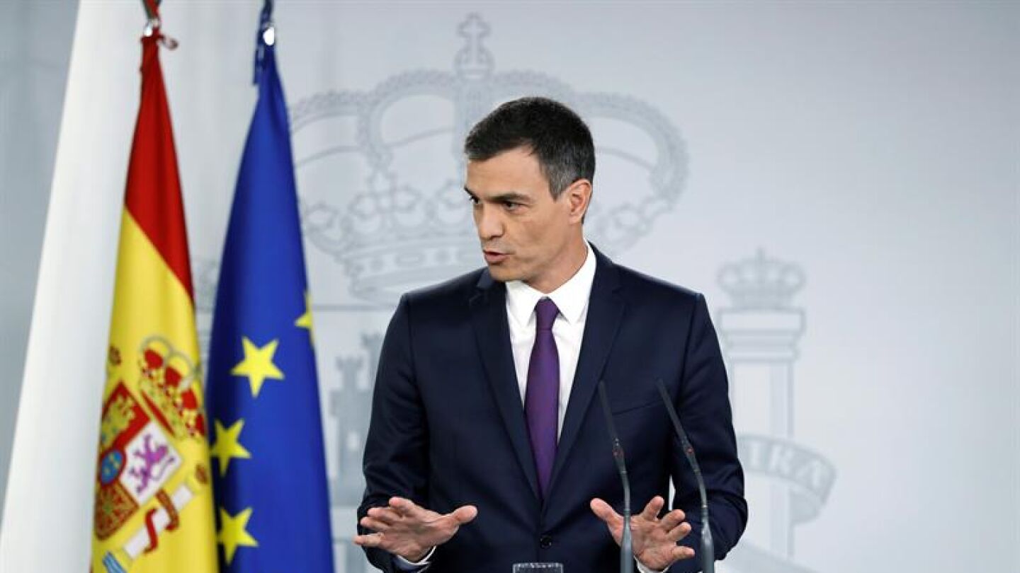 El presidente del Ejecutivo, Pedro S&aacute;nchez, durante su comparecencia en el Palacio de La Moncloa