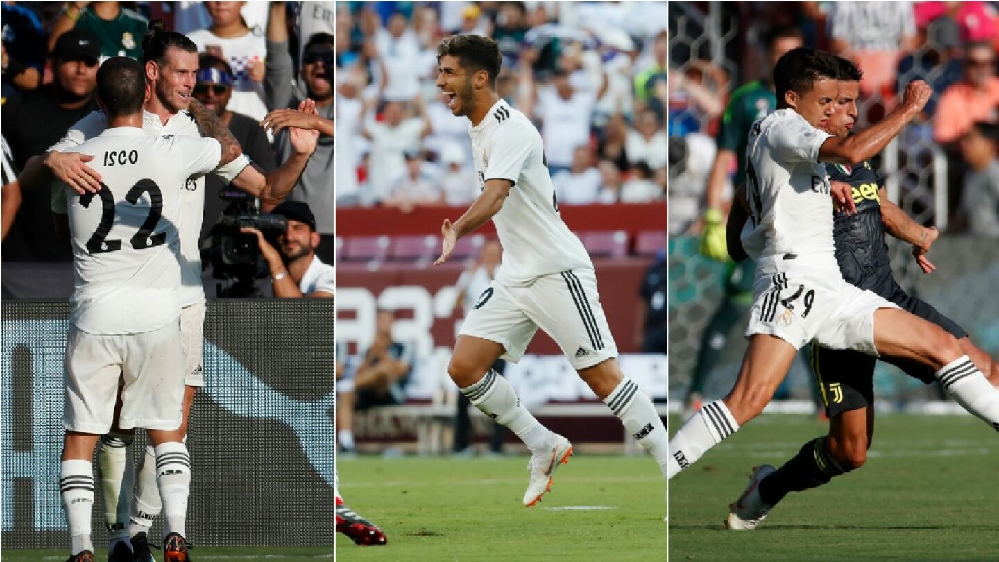 Bale, Asensio y Reguil&oacute;n, en el partido ante la Juventus