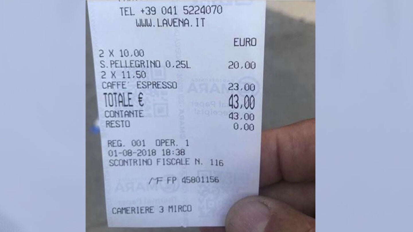 Cuenta de un restaurante de Venecia