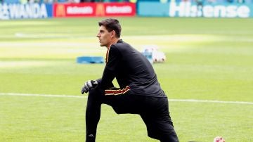 Courtois en un entrenamiento con la selección belga