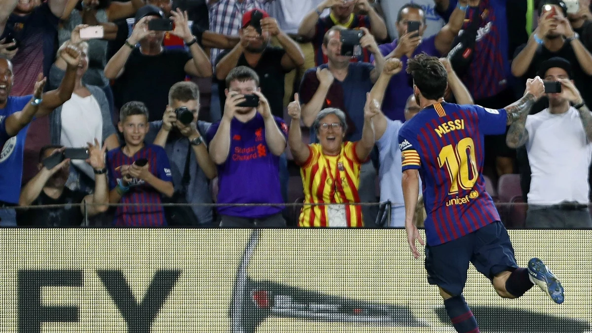 Messi celebra un gol con el Barcelona