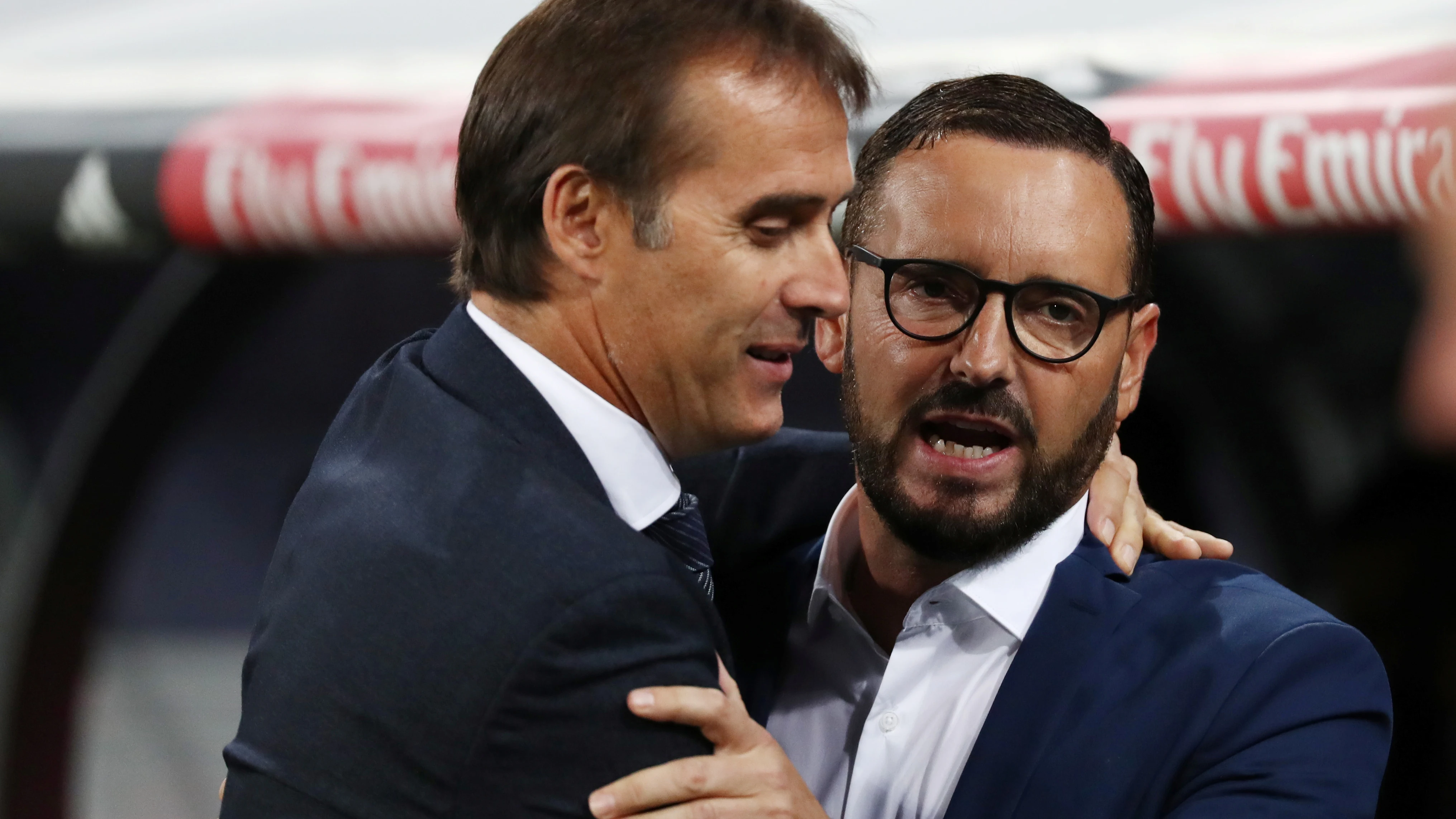 Lopetegui y Bordalás se saludan antes del Real Madrid - Getafe