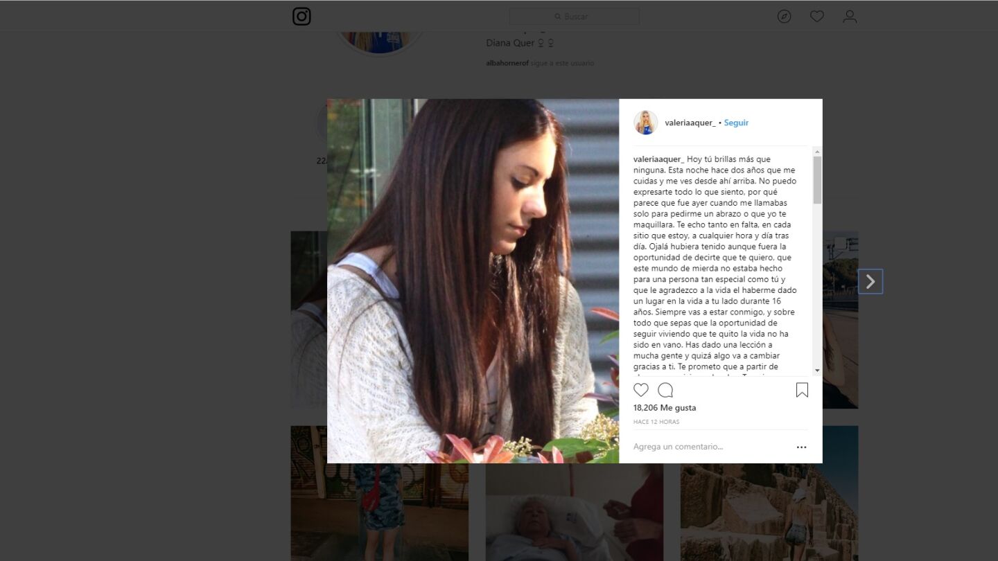 Instagram de la hermana de Diana Quer
