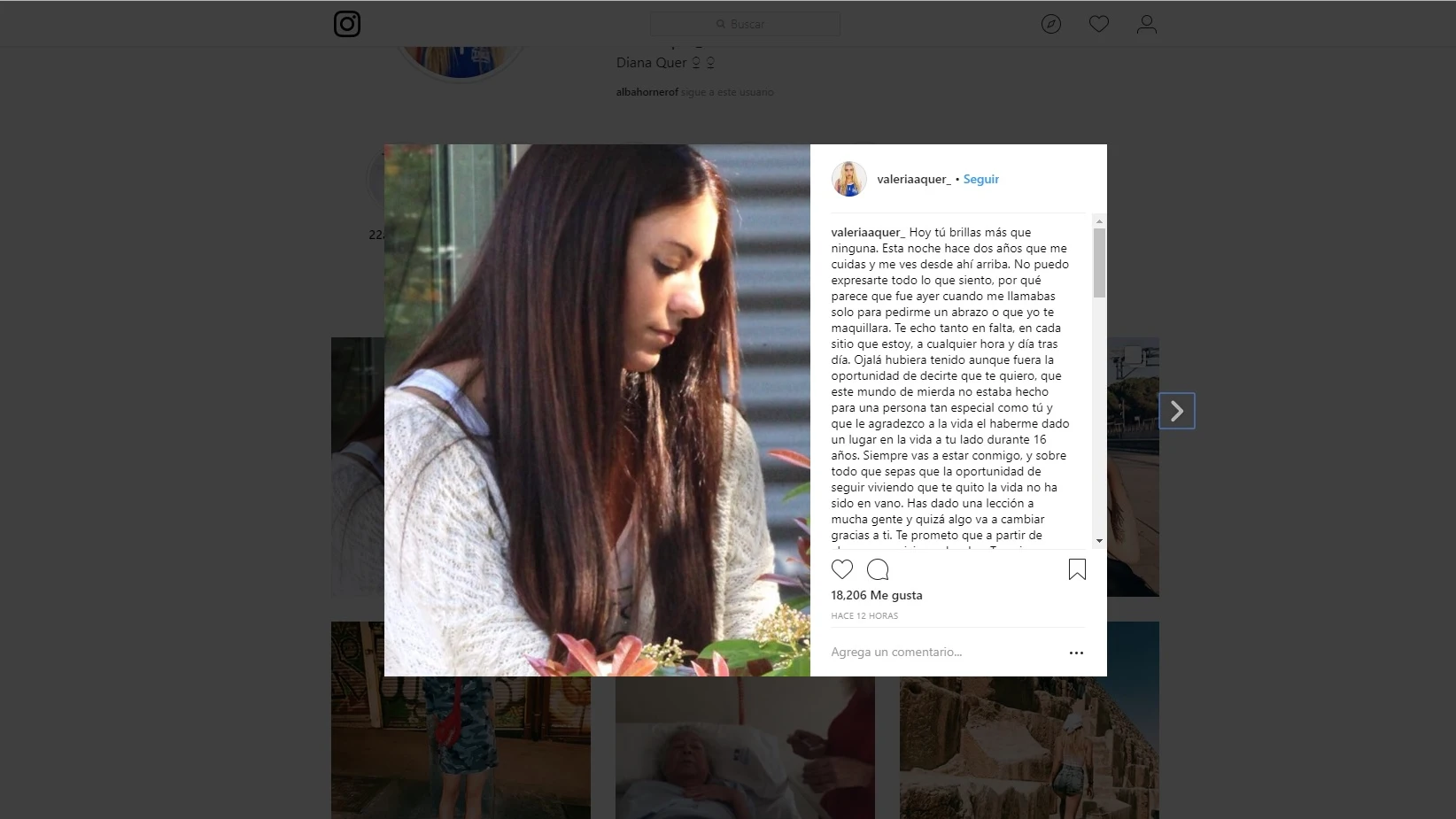 Instagram de la hermana de Diana Quer