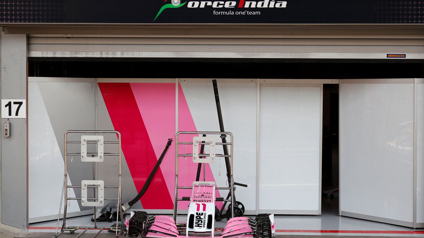 El garaje del equipo Force India, durante el GP de B&eacute;lgica