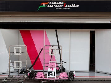 El garaje del equipo Force India, durante el GP de Bélgica El garaje del equipo Force India, durante el GP de Bélgica