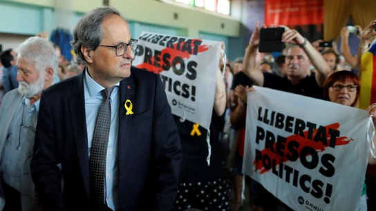 El presidente de la Generalitat de Cataluña, Quim Torra, asiste a la clausura de la 50 edición de la Universitat Catalana d'Estiu (UCE ) en la localidad de Prada de Conflent (Francia El presidente de la Generalitat de Cataluña, Quim Torra, asiste a la clausura de la 50 edición de la Universitat Catalana d'Estiu (UCE ) en la localidad de Prada de Conflent (Francia