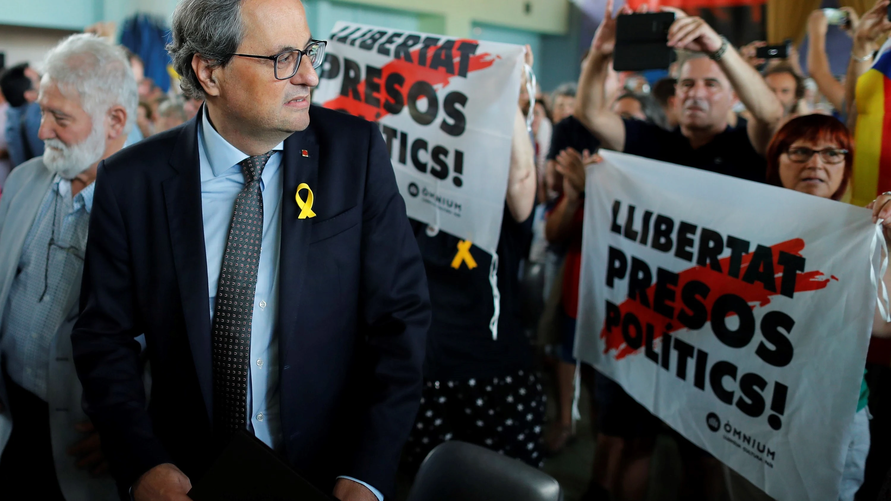 El presidente de la Generalitat de Cataluña, Quim Torra, asiste a la clausura de la 50 edición de la Universitat Catalana d'Estiu (UCE ) en la localidad de Prada de Conflent (Francia