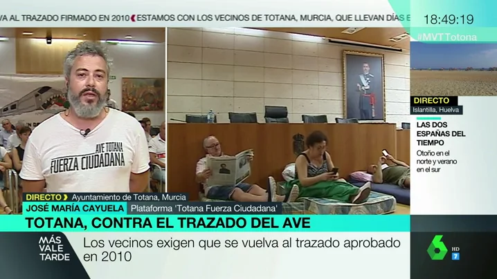 José María Payuela, sobre el trayecto del AVE a Murcia: "Nos veremos abocados a ver cómo derrumban nuestras casas"