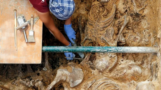 Una arqueóloga durante los trabajos de excavación en la fosa común 112 del cementerio de Paterna Una arqueóloga durante los trabajos de excavación en la fosa común 112 del cementerio de Paterna