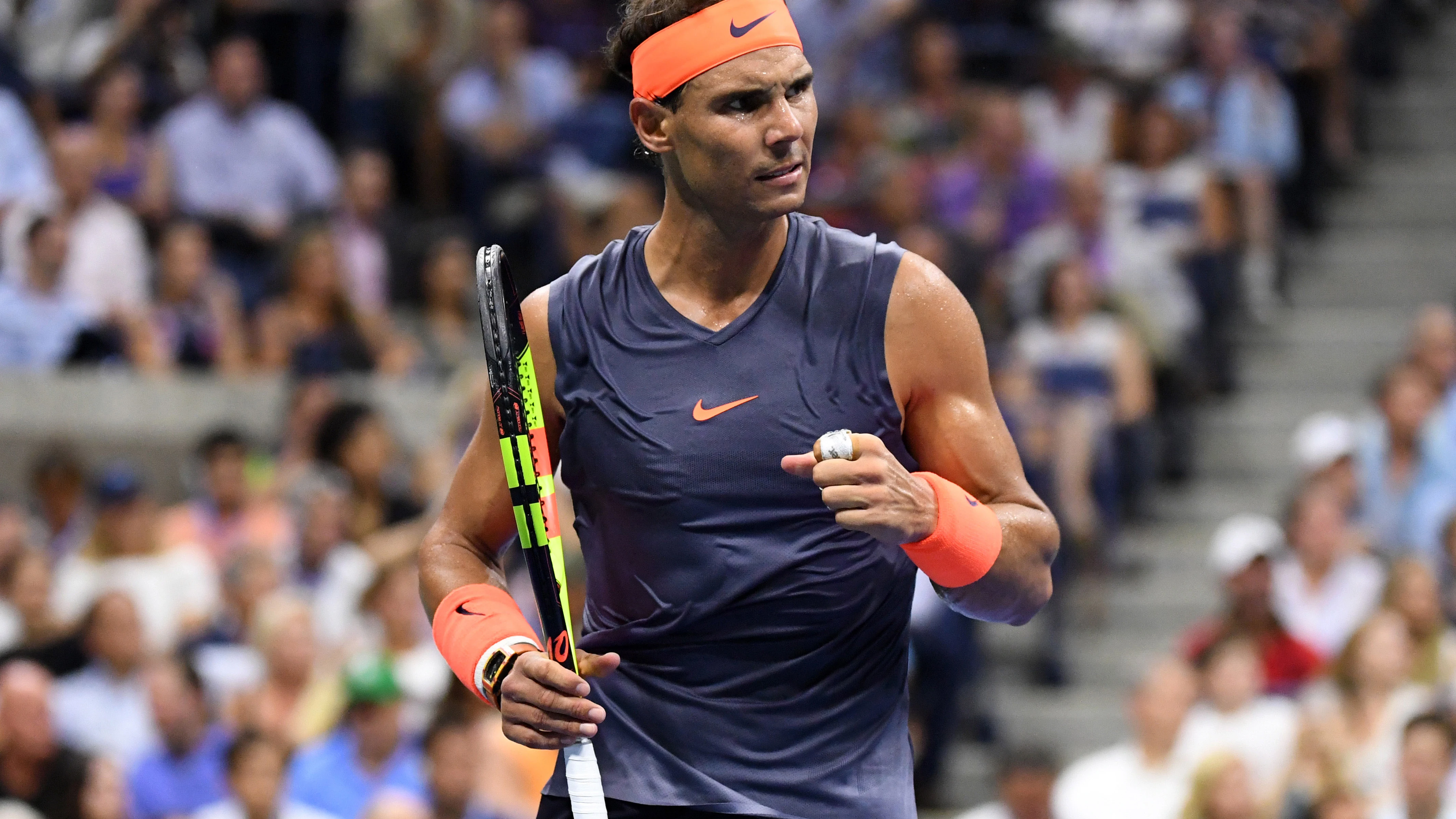 Rafa Nadal celebra un punto contra Thiem