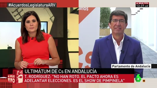 Juan Marín: "No tenemos pactado el adelanto electoral con el PSOEA, PP y Podemos sí han montado un 'show'" Juan Marín: "No tenemos pactado el adelanto electoral con el PSOEA, PP y Podemos sí han montado un 'show'"