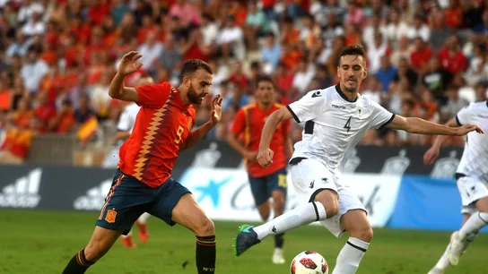 Borja Mayoral pelea un balón en el partido ante Albania Borja Mayoral pelea un balón en el partido ante Albania