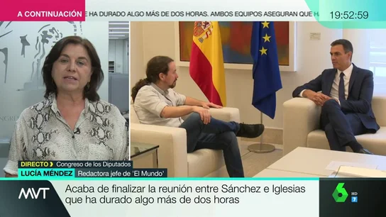 Lucía Méndez, sobre la reunión entre Sánchez e Iglesias: "Podemos necesita presentarse como socio preferente del PSOE Lucía Méndez, sobre la reunión entre Sánchez e Iglesias: "Podemos necesita presentarse como socio preferente del PSOE