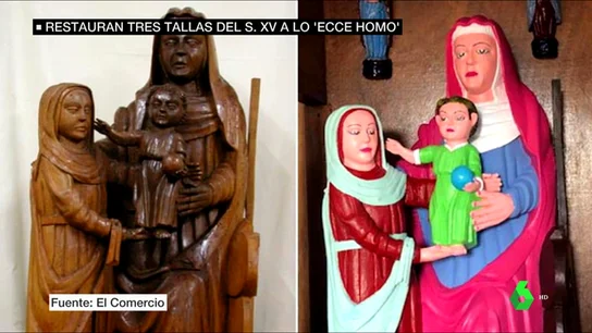 La estanquera del pueblo asturiano de Rañadoiro 'restauró' las tallas del siglo XV en sus ratos libres con permiso del párroco La estanquera del pueblo asturiano de Rañadoiro 'restauró' las tallas del siglo XV en sus ratos libres con permiso del párroco