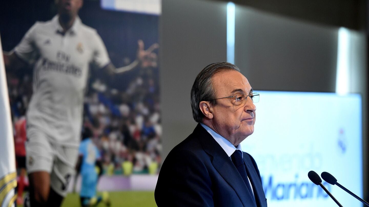 Florentino P&eacute;rez, durante la presentaci&oacute;n de Mariano