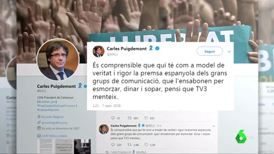 Puigdemont acusa a Rivera de tener como referente a la "aduladora" prensa española y el líder de Cs le pide que "se presente en los juzgados" Puigdemont acusa a Rivera de tener como referente a la "aduladora" prensa española y el líder de Cs le pide que "se presente en los juzgados"