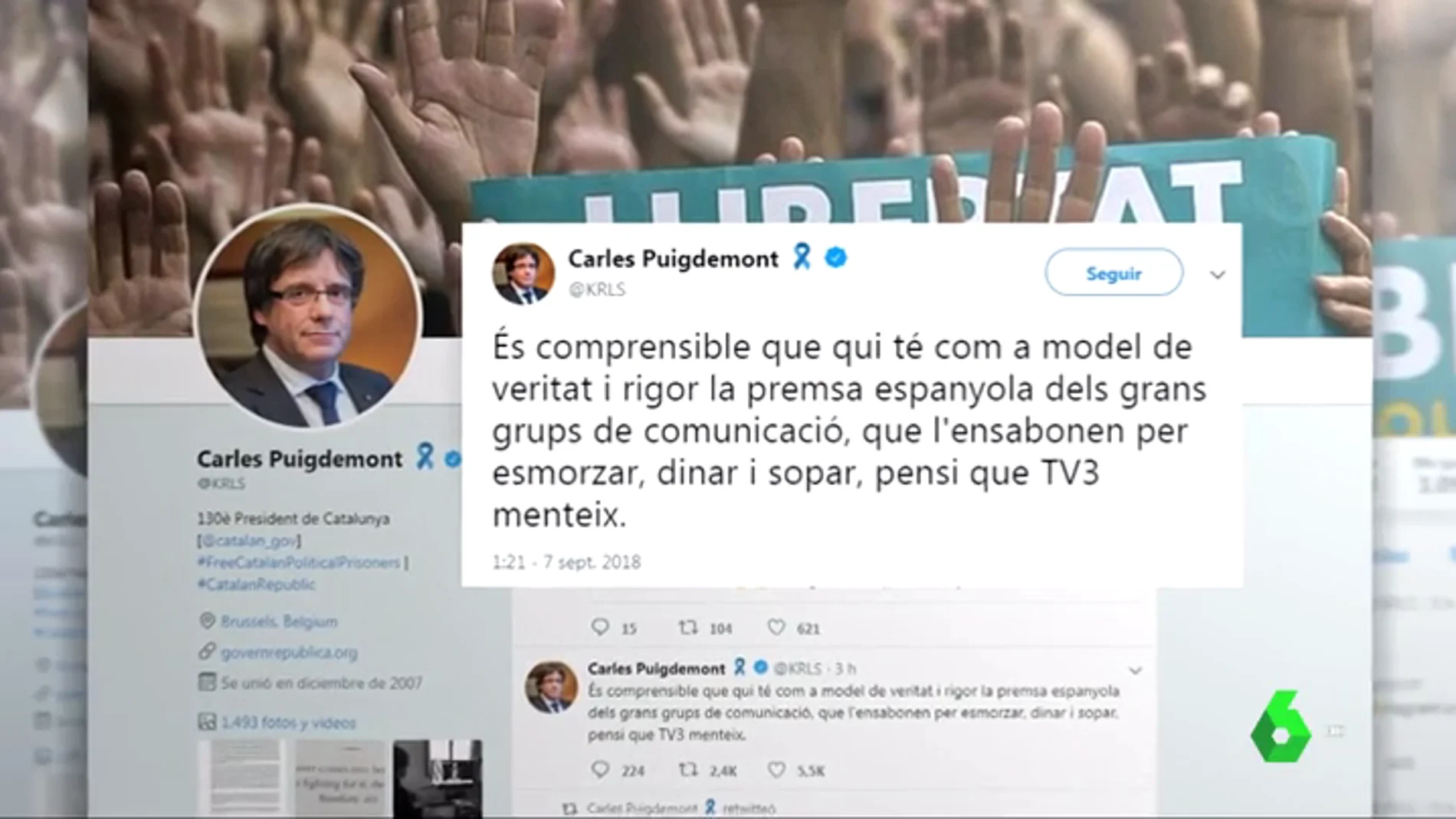 Puigdemont acusa a Rivera de tener como referente a la "aduladora" prensa española y el líder de Cs le pide que "se presente en los juzgados"