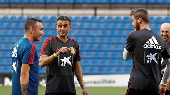 Luis Enrique, con Aspas y De Gea Luis Enrique, con Aspas y De Gea