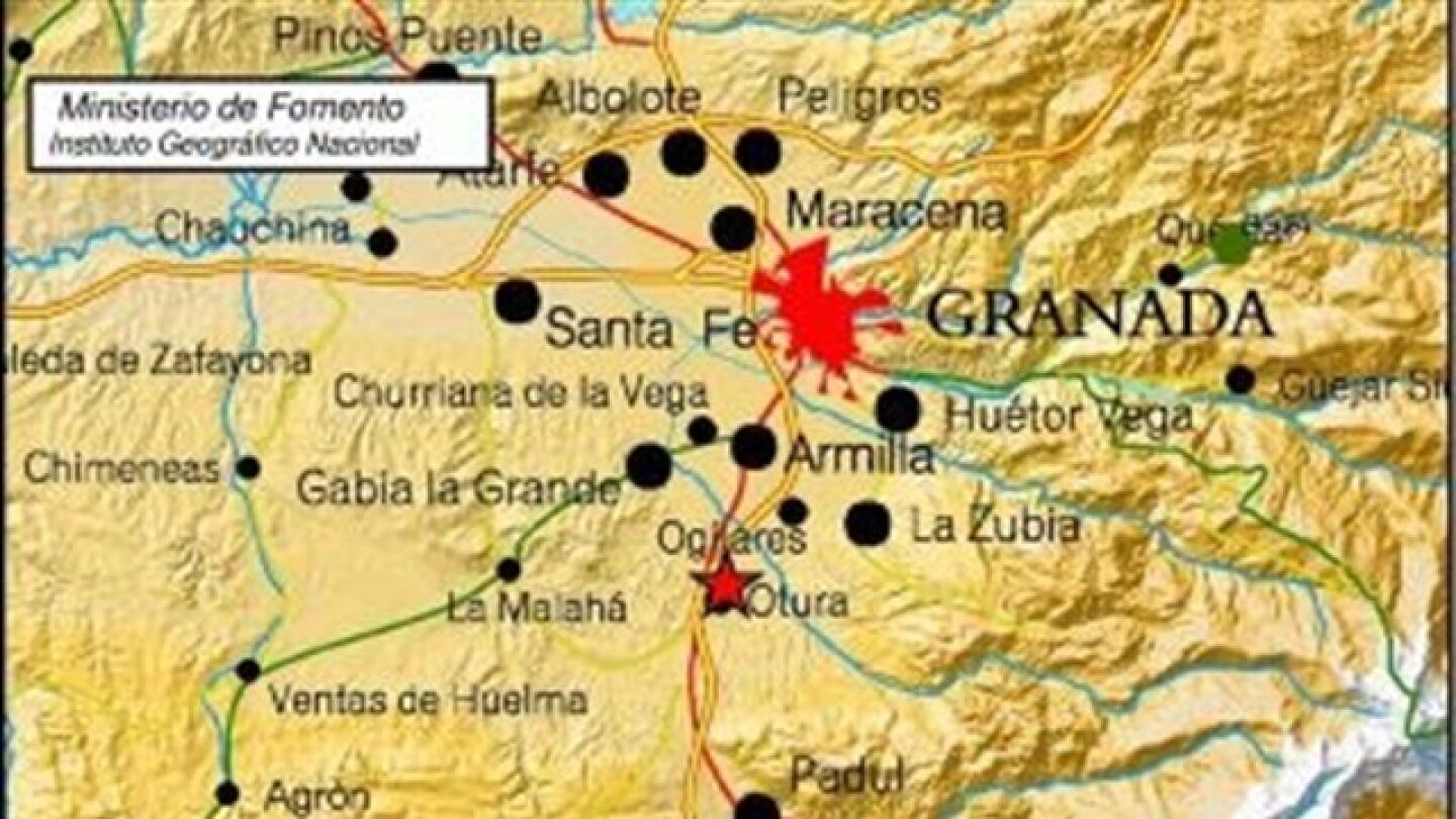 Localizaci&oacute;n del un terremoto registrado en Granada