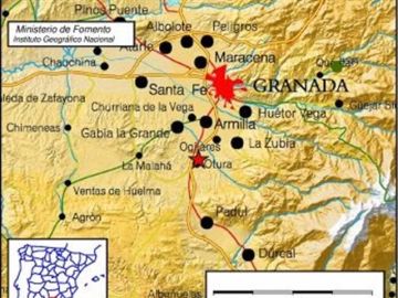 Localización del un terremoto registrado en Granada Localización del un terremoto registrado en Granada