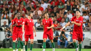 André Silva celebra su gol con Portugal