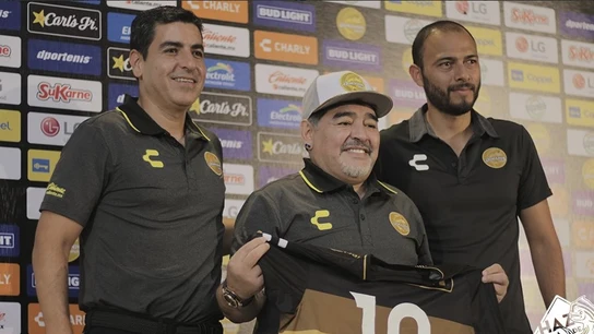 Maradona, en su presentación con el Dorados Maradona, en su presentación con el Dorados